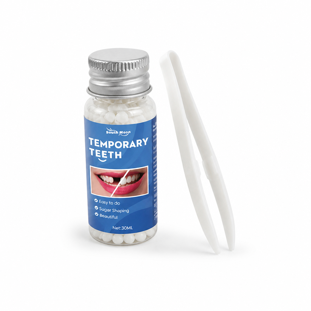 Denture Beads Kit with Tweezers, Reusable Adjustable Cosmetic Beads for False Teeth in a 2-Piece Set