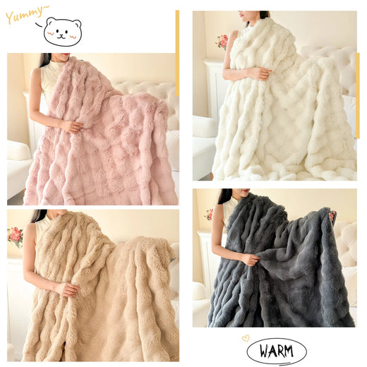 Faux Fur Blanket, Double-Layer Extra Thick Rabbit Fur Look Fluffy Throw for Sofa, Bed & Office