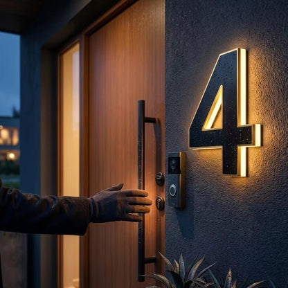 Solar House Number Sign with Automatic Light