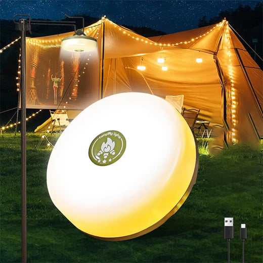 Camping Lantern with String Lights, 4-in-1 Rechargeable LED Lantern, Flashlight & Power Bank