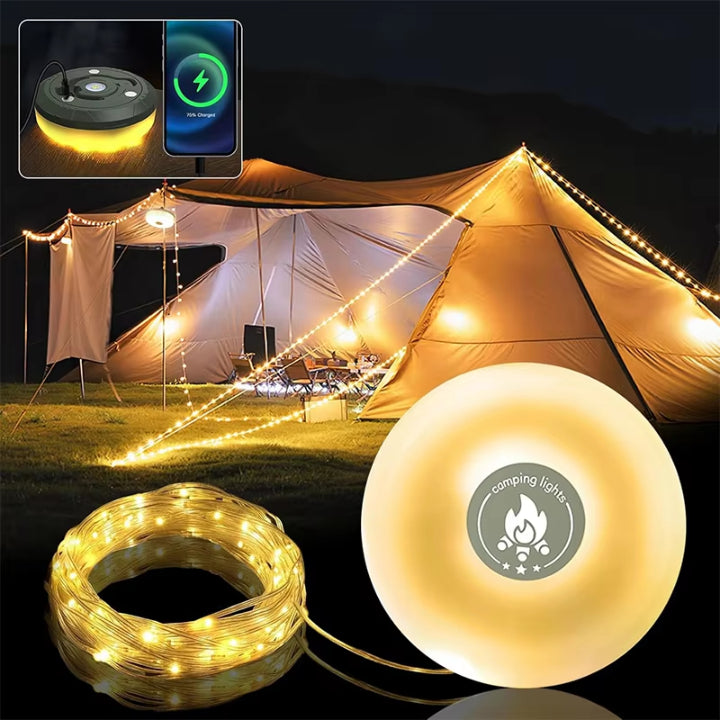 Camping Lantern with 10m RGB String Lights