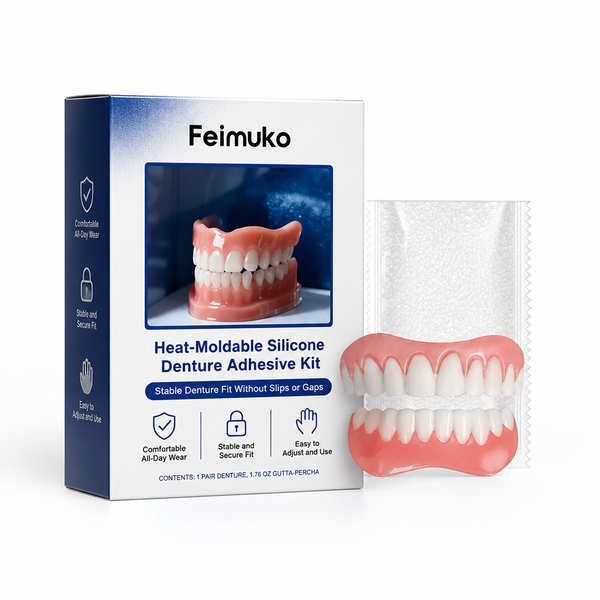 Moldable Denture Kit, Heat-Moldable Silicone Upper & Lower Dentures for a Secure Cosmetic Fit
