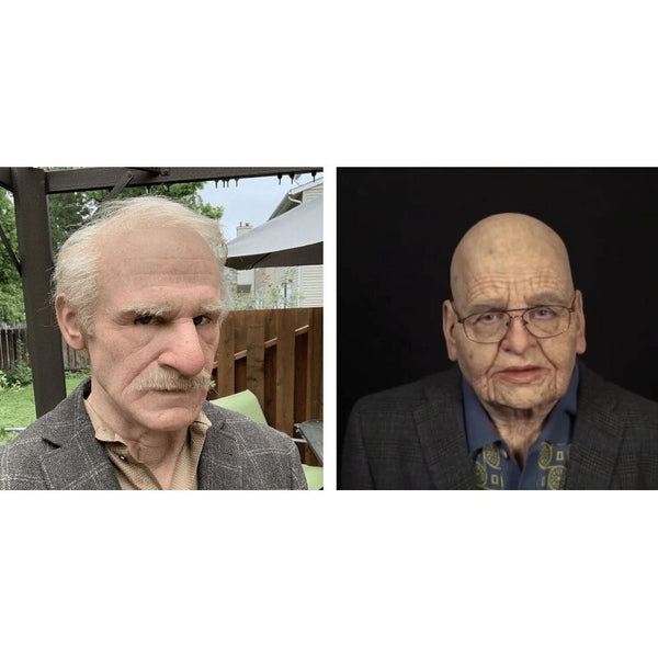 Old Man Mask, Creepy Realistic Latex Halloween Mask for Adults with Movable Mouth
