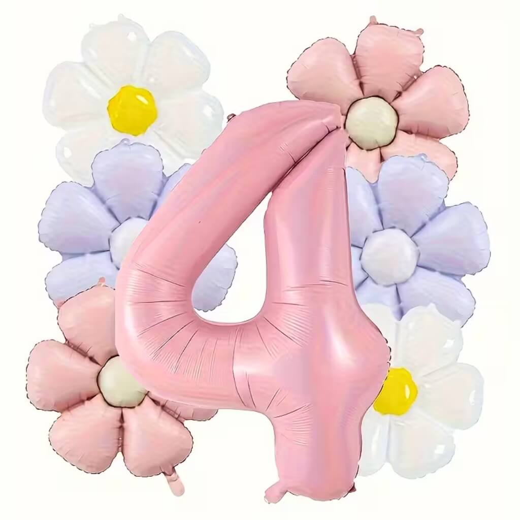 Birthday Number Balloons, Daisy & Pink Balloon Bundle 7 Pack