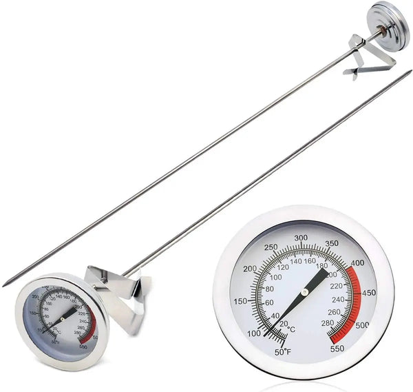 Frying Thermometer, Long Probe Analog Dial Deep Fry Thermometer with Adjustable Pan Clamp