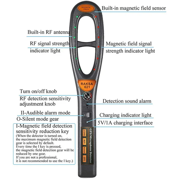 GPS Tracker Detector, Rechargeable RF Signal Detector for Hidden GPS Trackers, Bugs & Cameras with Detection Tube