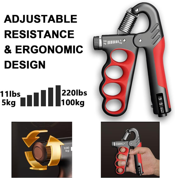 Hand Grip Strengthener, Adjustable Resistance Forearm Trainer with Counter, Up to 100 kg