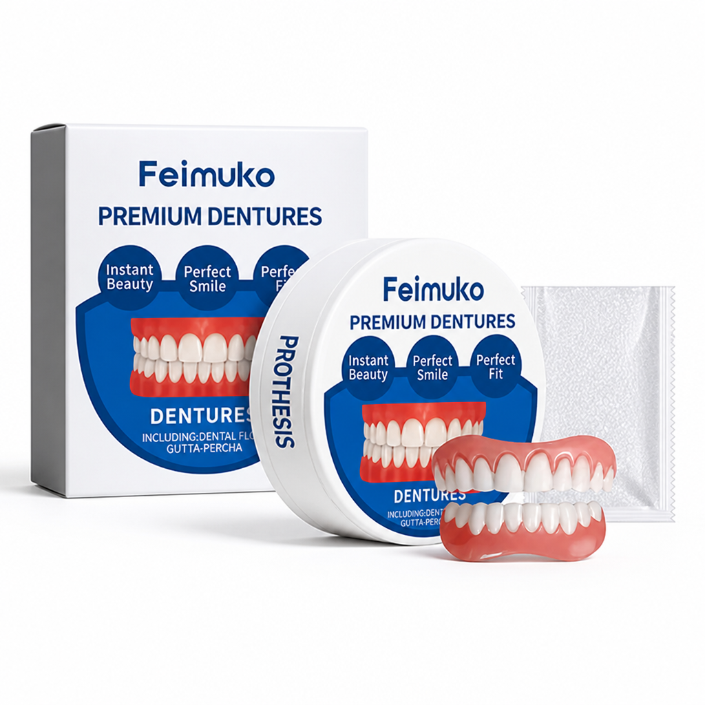Heat Moldable Silicone Dentures, Soft Cosmetic Denture Set for Full Upper & Lower Teeth