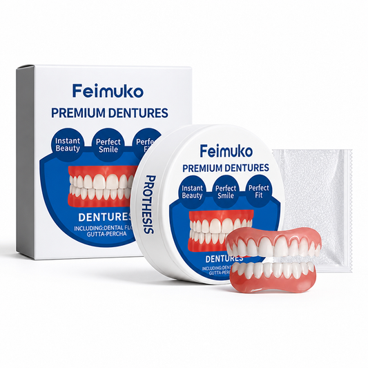 Heat Moldable Silicone Dentures, Soft Cosmetic Denture Set for Full Upper & Lower Teeth