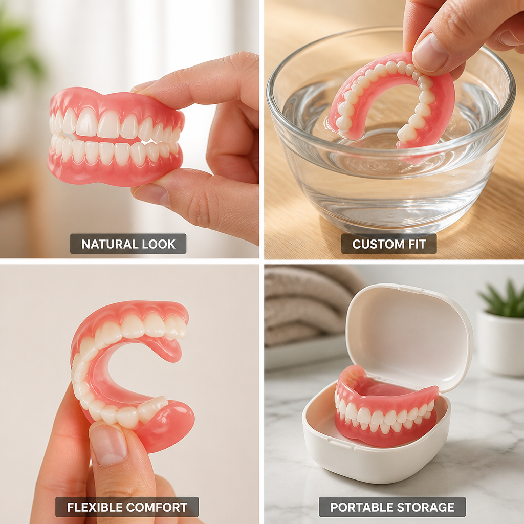 Heat Moldable Silicone Dentures, Soft Cosmetic Denture Set for Full Upper & Lower Teeth – photo 2