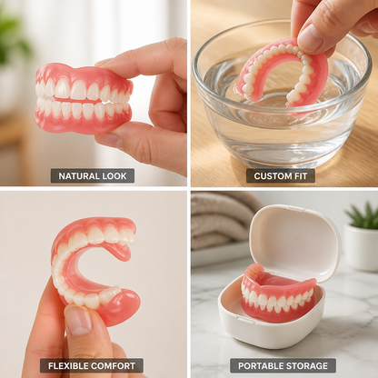 Heat Moldable Silicone Dentures, Soft Cosmetic Denture Set for Full Upper & Lower Teeth – photo 2