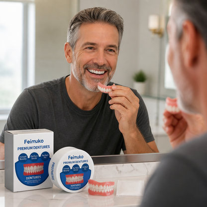 Heat Moldable Silicone Dentures, Soft Cosmetic Denture Set for Full Upper & Lower Teeth – photo 3