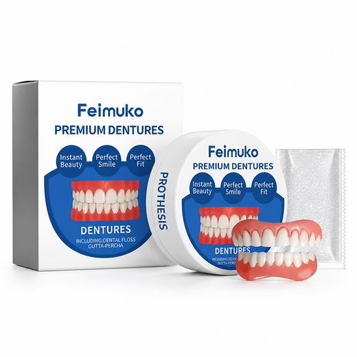 Heat Moldable Silicone Dentures, Soft Cosmetic Denture Set for Full Upper & Lower Teeth