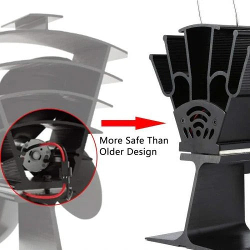 Heat-Powered Stove Fan, 4-Blade Anodized Aluminum Wood Stove Fan That Runs Without Electricity or Batteries