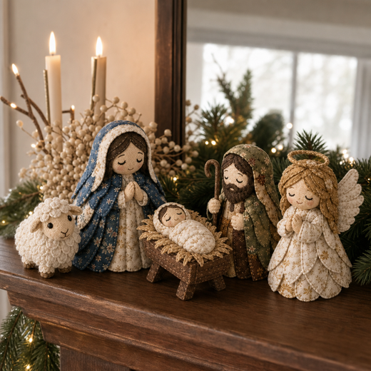 Nativity Scene Sewing Kit, Hand Stitched Patchwork Fabric Christmas Craft Kit for Beginners