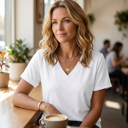 Soft V-Neck Tee with Rolled Cuffs