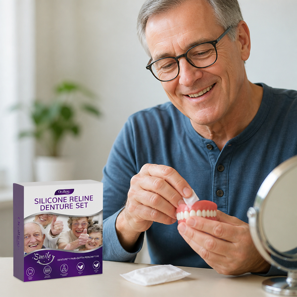 High Elastic Silicone Denture Reline Kit, Soft Cosmetic Denture Liner for Upper & Lower Dentures