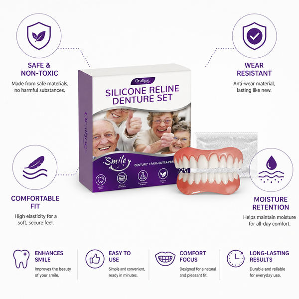 High Elastic Silicone Denture Reline Kit, Soft Cosmetic Denture Liner for Upper & Lower Dentures