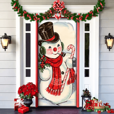 Christmas Door Cover, Festive Front Door Decoration with Hook and Loop Straps for the Holidays