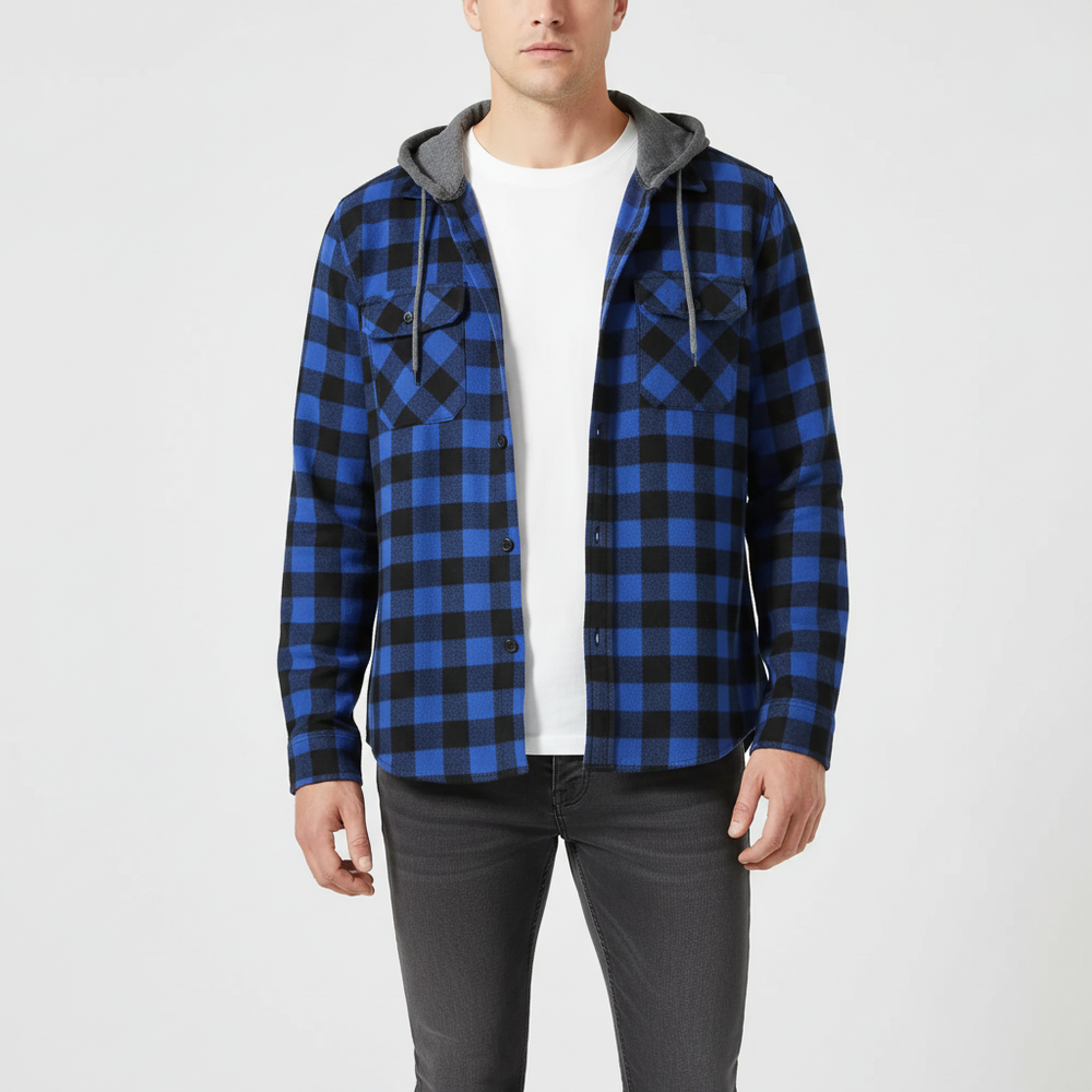 Hooded Flannel Shirt, Long-Sleeve Plaid Button-Up with Attached Hood for Spring and Fall