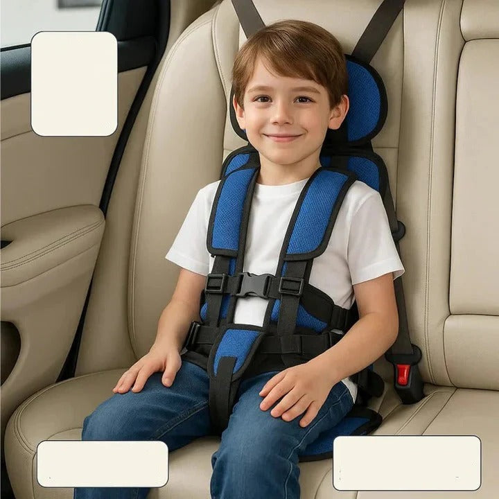 Compact child car seat and safety harness for travel