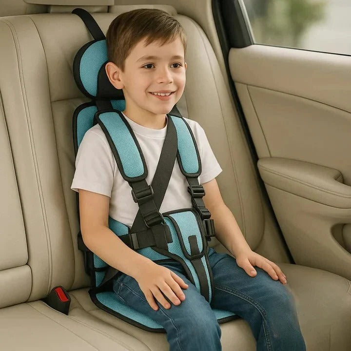 Compact child car seat and safety harness for travel