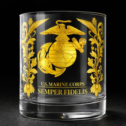 Military Whiskey Glass, Gold Embossed Veteran Gift for Army, Navy, Air Force & Coast Guard