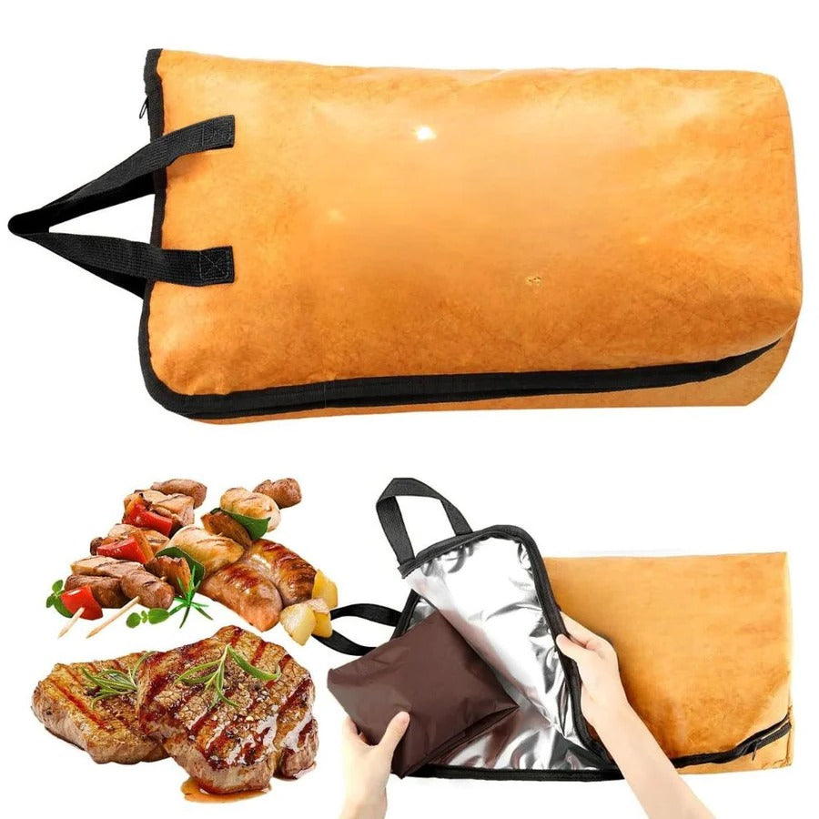 Insulated BBQ Meat Resting Bag, Foil Lined Carrier for Brisket, Turkey & Ribs with Reinforced Handles