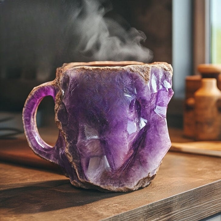 Insulated Mineral Crystal Glass Coffee Mug – Amethyst