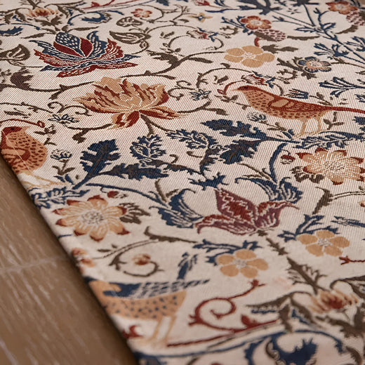 Jacquard Table Runner, Vintage Floral & Bird Pattern with Tassels for Dining, Coffee & Tea Tables