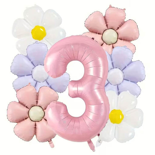 Birthday Number Balloons, Daisy & Pink Balloon Bundle 7 Pack
