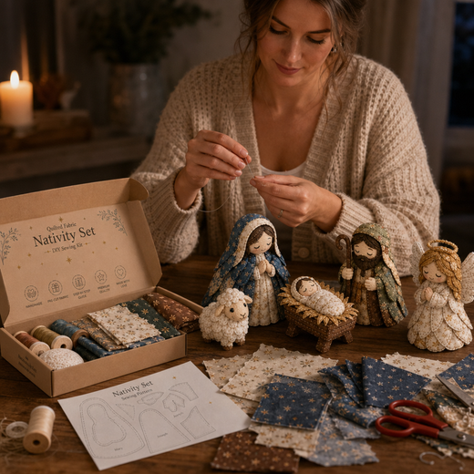 Nativity Scene Sewing Kit, Hand Stitched Patchwork Fabric Christmas Craft Kit for Beginners