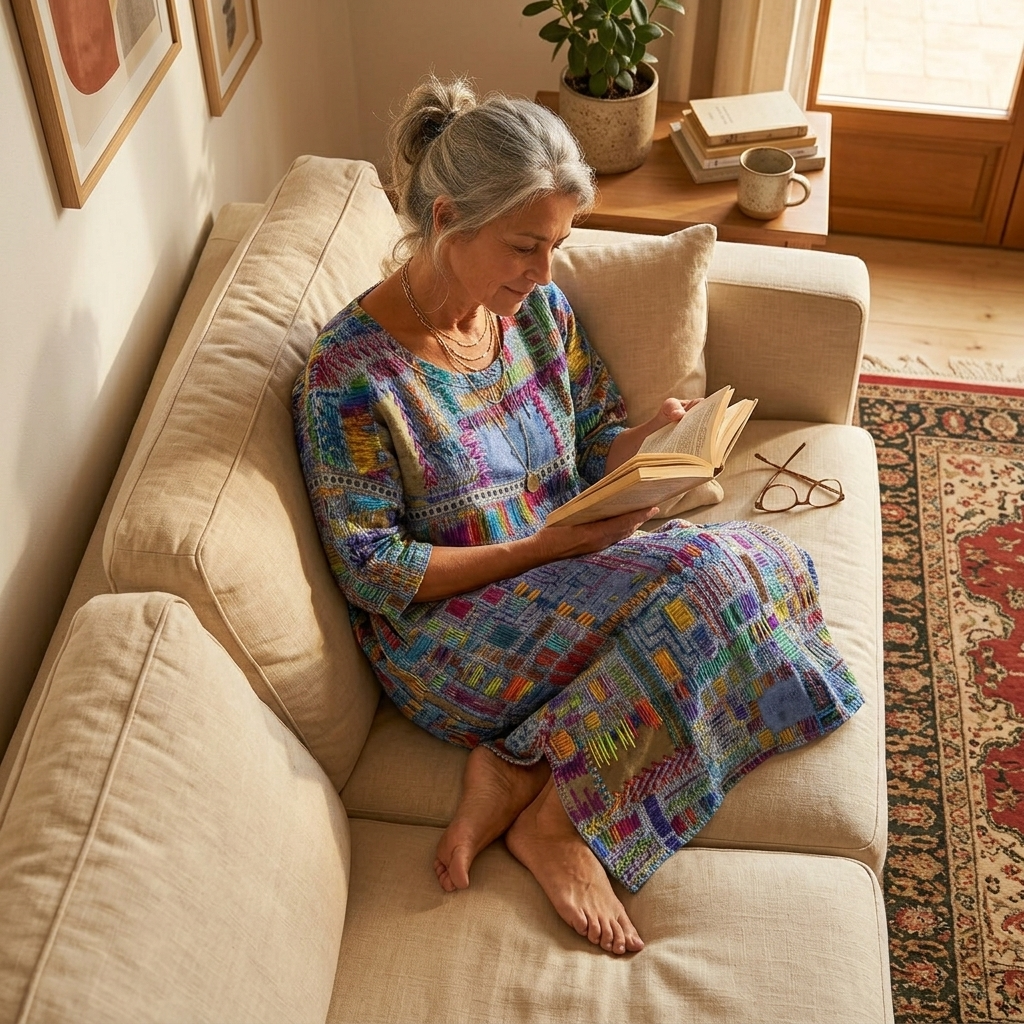 Women's Artisan Print Midi Dress with Pockets