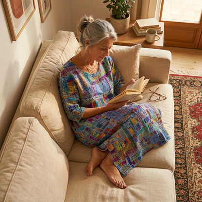 Women's Artisan Print Midi Dress with Pockets