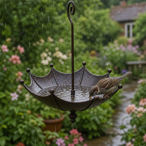 Hanging Umbrella Bird Feeder & Bird Bath, Rust-Resistant Antique Bronze Garden Decor