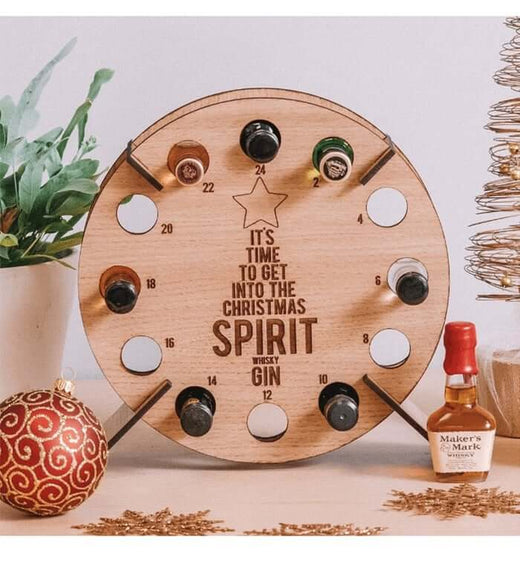 Liquor Advent Calendar, Refillable Wooden Christmas Tree or Wreath Countdown for Mini Bottles & Beer
