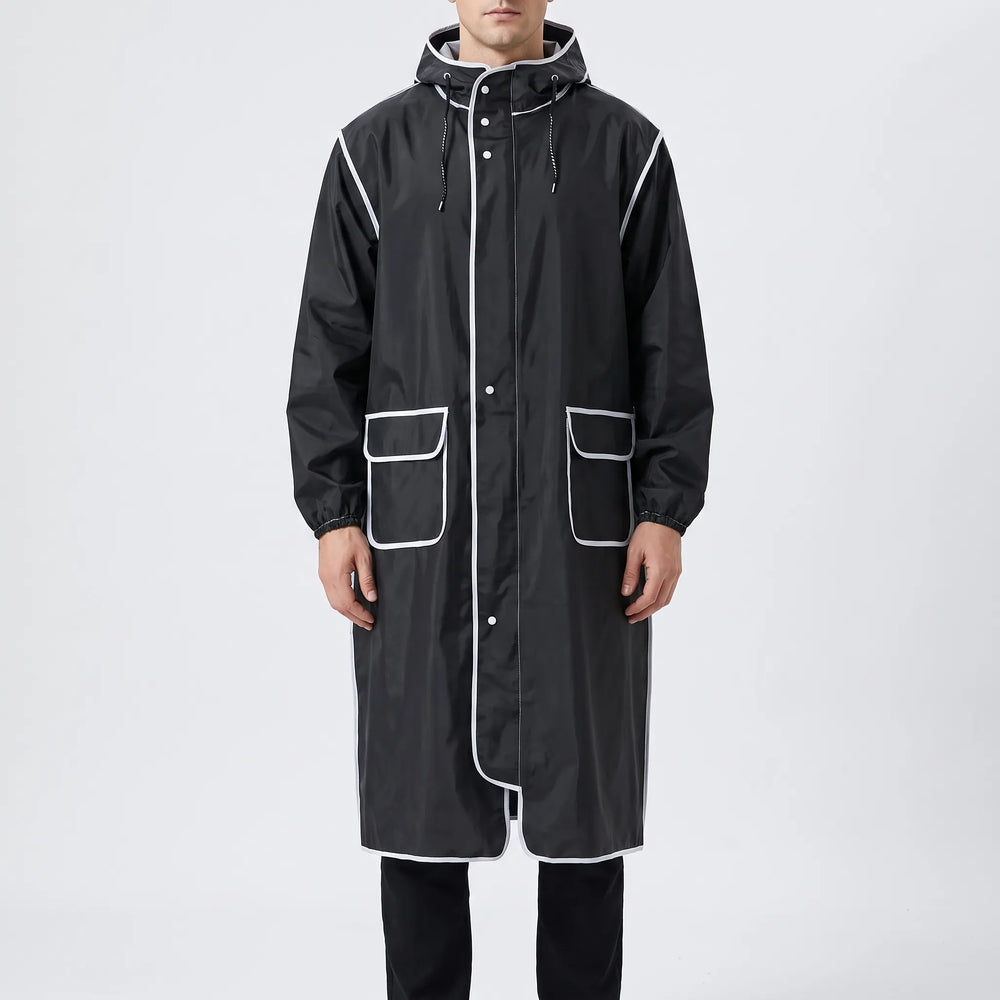 Long Cycling Raincoat, Extended Length Hooded Rain Jacket with Visor, Zip and Snap Closure for Commuting