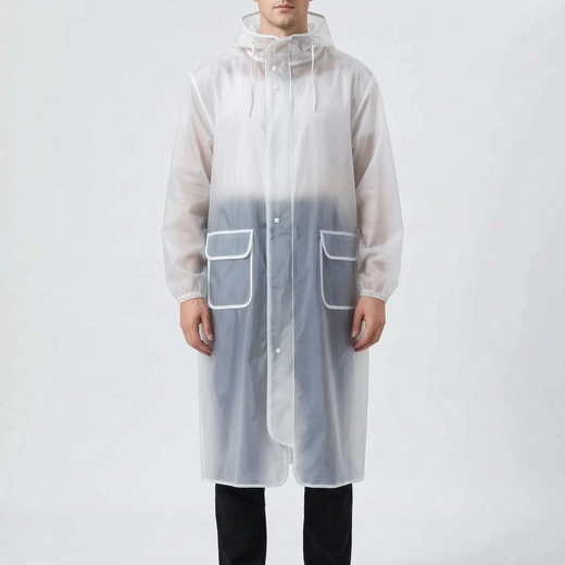 Long Cycling Raincoat, Extended Length Hooded Rain Jacket with Visor, Zip and Snap Closure for Commuting