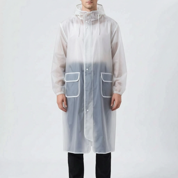 Long Cycling Raincoat, Extended Length Hooded Rain Jacket with Visor, Zip and Snap Closure for Commuting