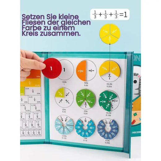 Magnetic Fraction Tiles, Math Learning Set for Kids Ages 6+ with Wooden Tiles & Discs
