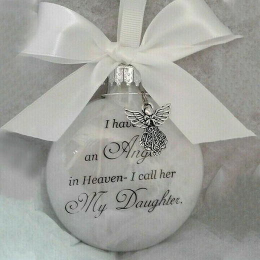Memorial Angel Ornament, Remembrance Christmas Ball with White Ribbons for a Loved One