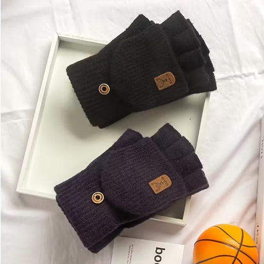 Men's Fingerless Gloves, Thick Warm Half Finger Knit Winter Gloves for Typing, Cycling & Driving