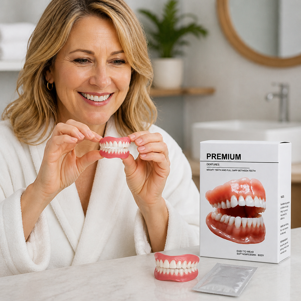 Moldable Boil and Bite Dentures, Natural Tooth Shade Cosmetic Dentures with Custom Fit at Home – photo 3