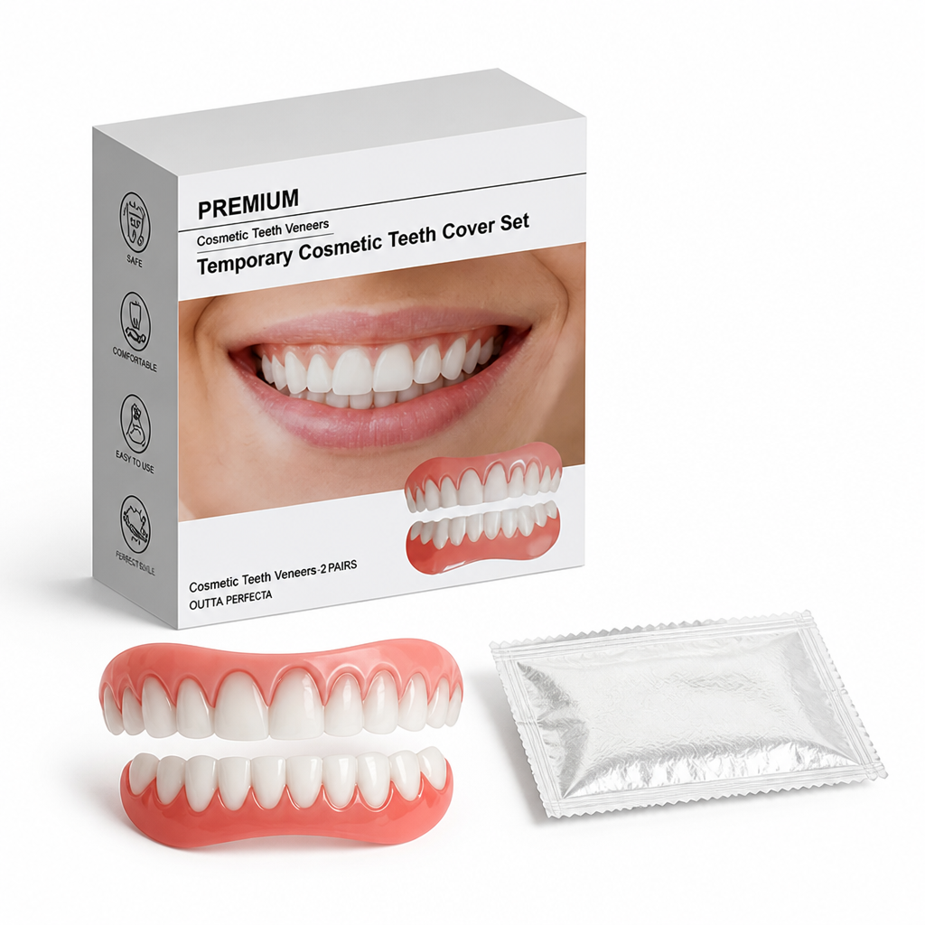 Natural Look Removable Veneers, Cosmetic Upper & Lower Veneer Set Designed for Easy On and Off Wear