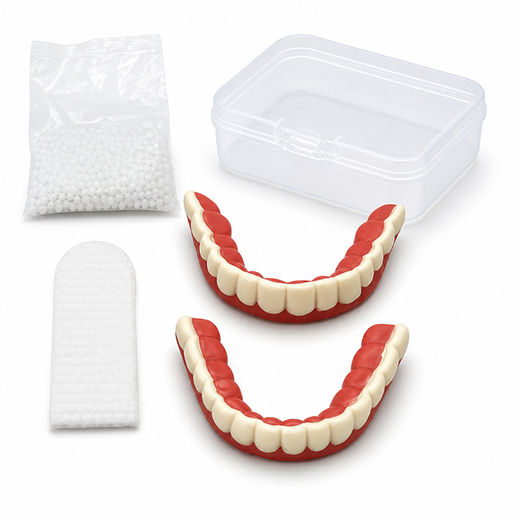 Natural White Removable Dentures, 5-Piece Cosmetic Denture Set with Storage Box & Finger Cots