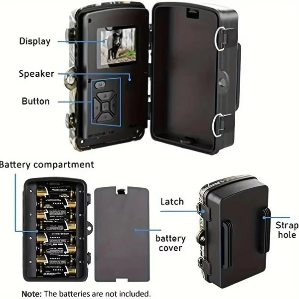 Night Vision Trail Camera, 16MP 1080P Wildlife Camera with Motion Sensor & 2 Inch Screen for Hunting
