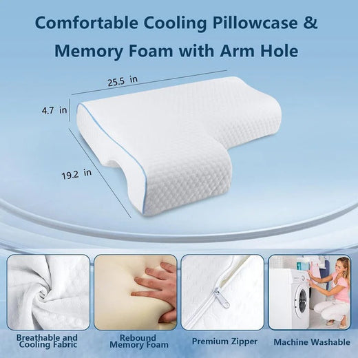 Cuddle Pillow, L-Shaped Memory Foam Couples Pillow with Arm Tunnel for Side Sleepers & Partners