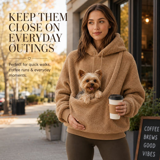 Pet Carrier Sherpa Hoodie, Oversized Fleece Sweatshirt with Front Pouch for Small Dogs and Cats