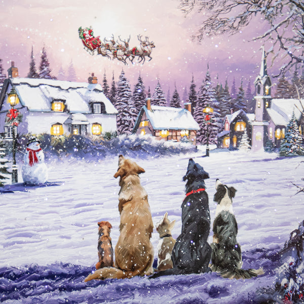 Christmas Canvas Wall Art, Light Up Fiber Optic Dogs Watching Santa Picture