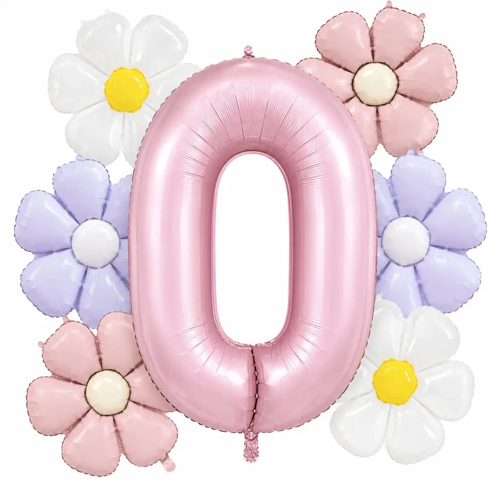Birthday Number Balloons, Daisy & Pink Balloon Bundle 7 Pack